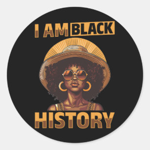 Adesivo Redondo Black Women I Am Black History Graphic
