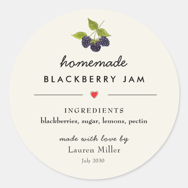 Adesivo Redondo Blackberry Jam Jar Homemade Modern (Frente)