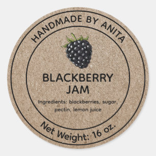 Adesivo Redondo Blackberry Jam Jelly Jar Label Kraft Estilo de Pap