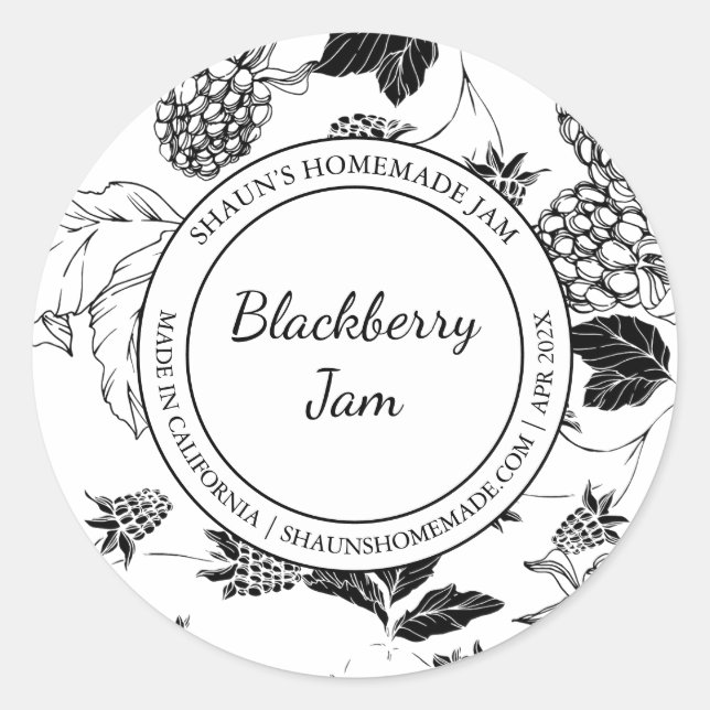 Adesivo Redondo Blackberry Jam Sketch Modern label (Frente)