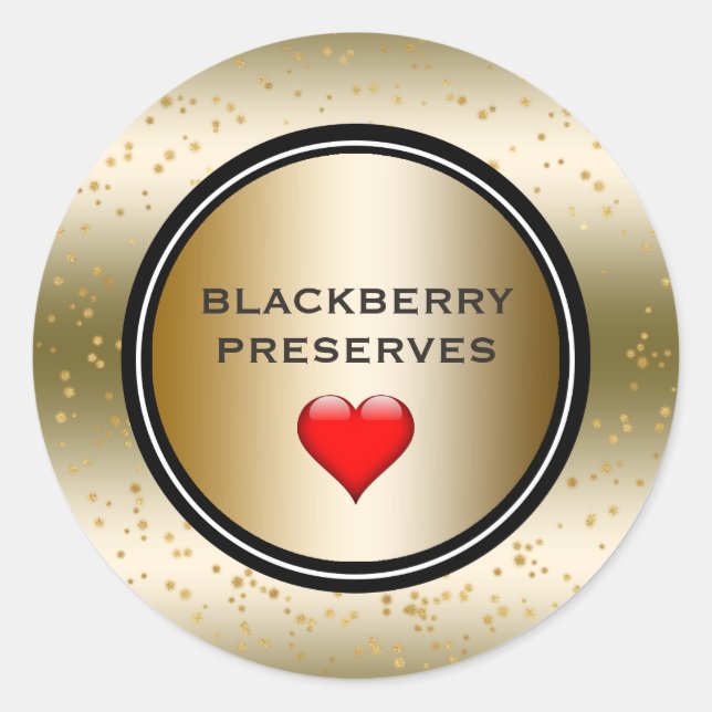 Adesivo Redondo Blackberry Preserve Jam Label Elegante Dourado (Frente)