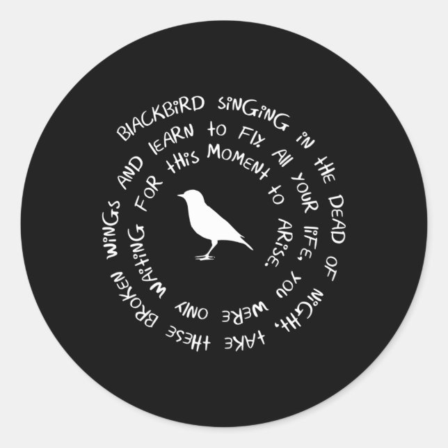 Adesivo Redondo Blackbird Cantando No Morto De Letras Noturnas (Frente)