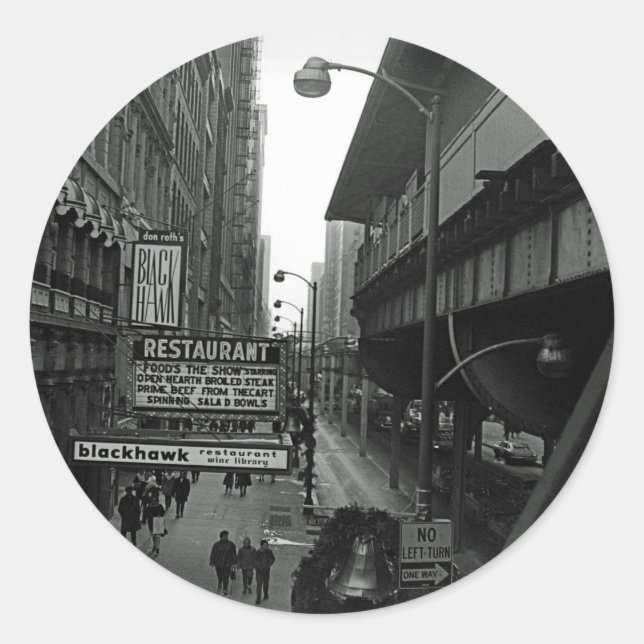 Adesivo Redondo Blackhawk Restaurant Street, em Chicago, 1960 (Frente)