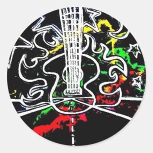 Adesivo Redondo Blacklight/guitarra flamejante respingo de néon n