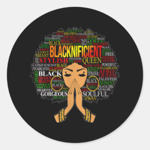 Adesivo Redondo Blacknificent Words Art Afro Natural Hair Black Qu