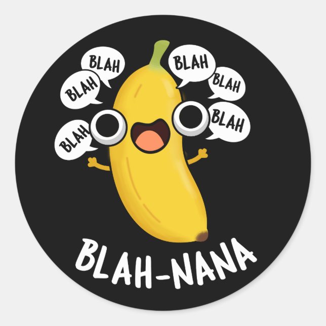 Adesivo Redondo Blah-nana Funny Banana Pun Dark BG (Frente)