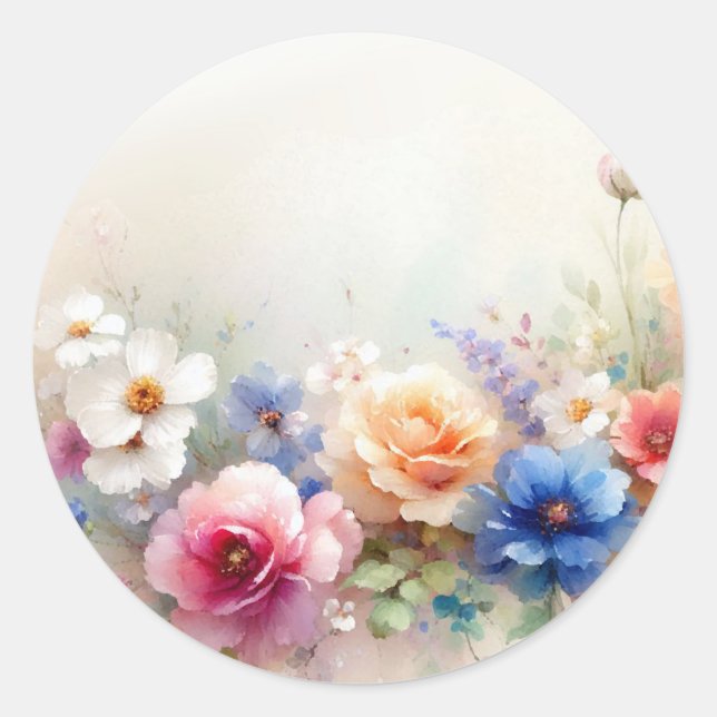 Adesivo Redondo Blank Template Your Custom Text Elegant Flowers (Frente)