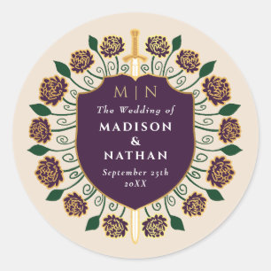 Adesivo Redondo Blindagem de espada Fantasia Casamento Monograma