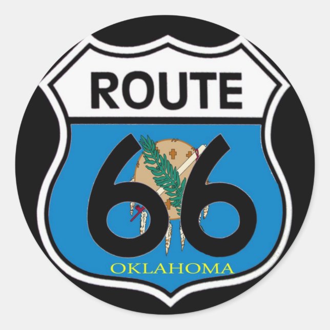 Adesivo Redondo Blindagem de Oklahoma flag Route 66 (Frente)