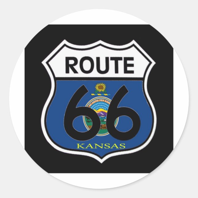 Adesivo Redondo Blindagem do Kansas Flag Route 66 (Frente)