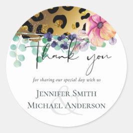 Adesivo Redondo Bling Girly Glam Leopard Imprime Casamento Dourado