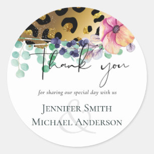 Adesivo Redondo Bling Girly Glam Leopard Imprime Casamento Dourado