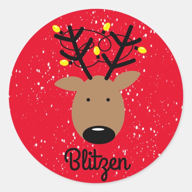 Adesivo Redondo Blitzen Reindeer Classic Round Sticker (Frente)