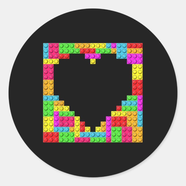 Adesivo Redondo Block Brick Building Master Builder Heart Valentin (Frente)