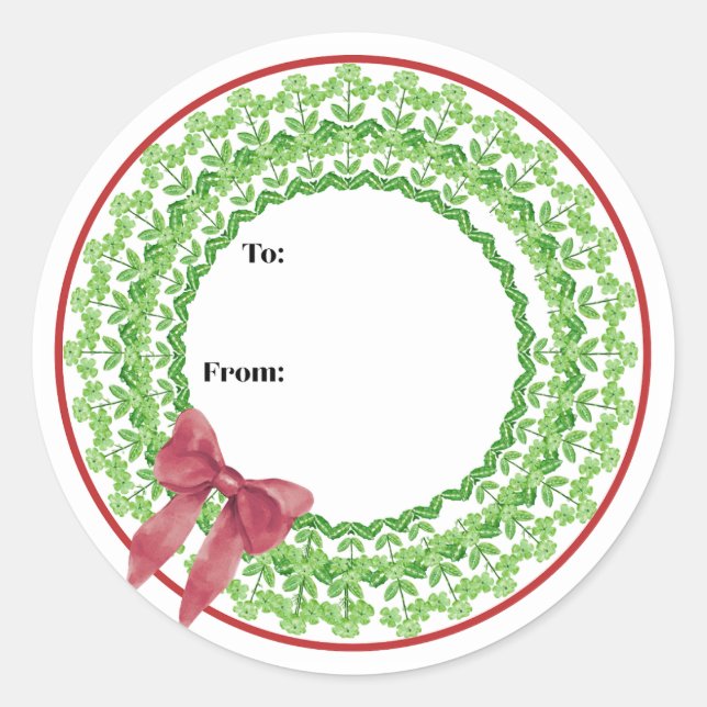 Adesivo Redondo Block Print Flower Wreath Sticker (Frente)