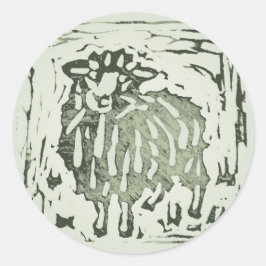 Adesivo Redondo Block Print Sheep Donkey Quilt - green sheep.