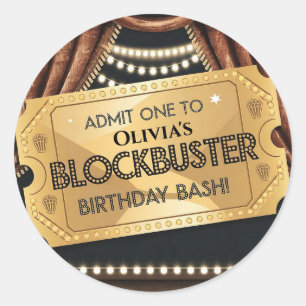 Adesivo Redondo Blockbuster - Design de Aniversário Pensado Em Fil