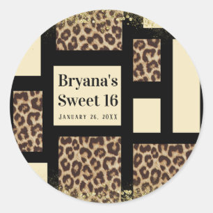 Adesivo Redondo Bloco de Cor Creme Marfim Preto & Leopardo Chita