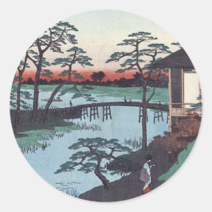 Adesivo Redondo Bloco de madeira japonês Vintage