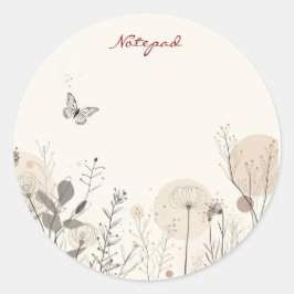 Adesivo Redondo Bloco de notas decorado com ilustrações de plantas