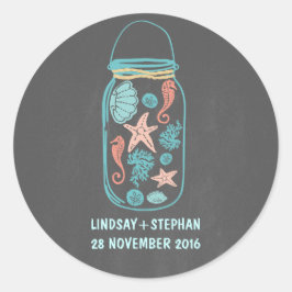 Adesivo Redondo Bloco de praia Mason jar bonitinhos de casamento