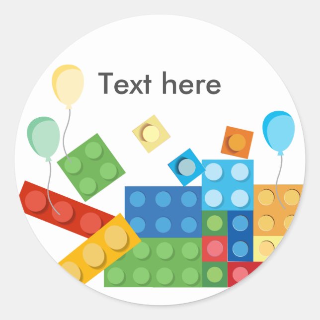 Adesivo Redondo blocos de construção, bloco, tijolo de brinquedos (Frente)