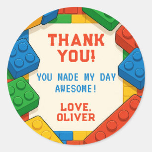 Adesivo Redondo Blocos de Construção de Jogo Coloridos Obrigado Et