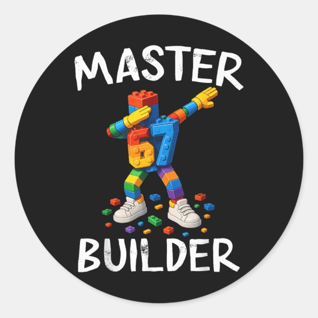 Adesivo Redondo Blocos de Construção Meme Master Builder Dabbing 6 (Frente)