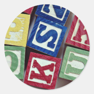 Adesivo Redondo Blocos de madeira com alfabetos para crianças