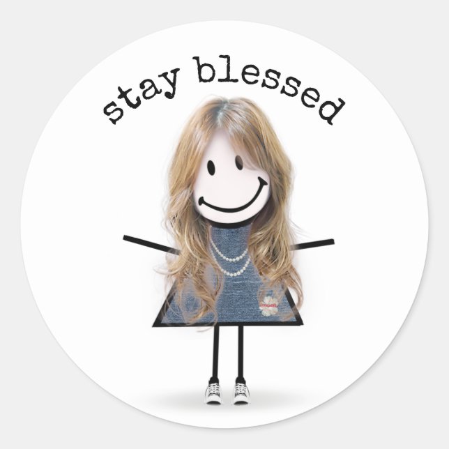 Adesivo Redondo Blona Stick Girl in Sneakers (Frente)