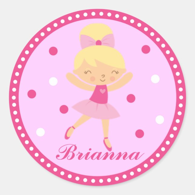 Adesivo Redondo Blonde Ballerina Girl Sticker (rosa) (Frente)