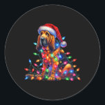 Adesivo Redondo Bloodound Christmas Lights Santa Hog Lover<br><div class="desc">Bloodound Christmas Lights Santa Hog Lover</div>