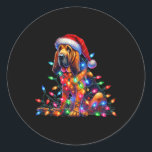 Adesivo Redondo Bloodound Christmas Lights Santa Hog Lover<br><div class="desc">Bloodound Christmas Lights Santa Hog Lover</div>