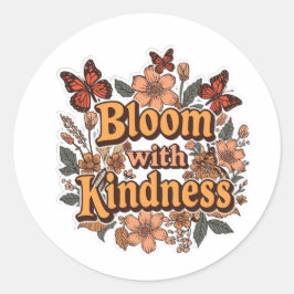 Adesivo Redondo Bloom With Kindness Retro Floral Sticker