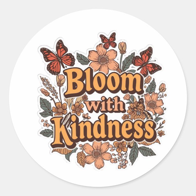 Adesivo Redondo Bloom With Kindness Retro Floral Sticker  (Frente)