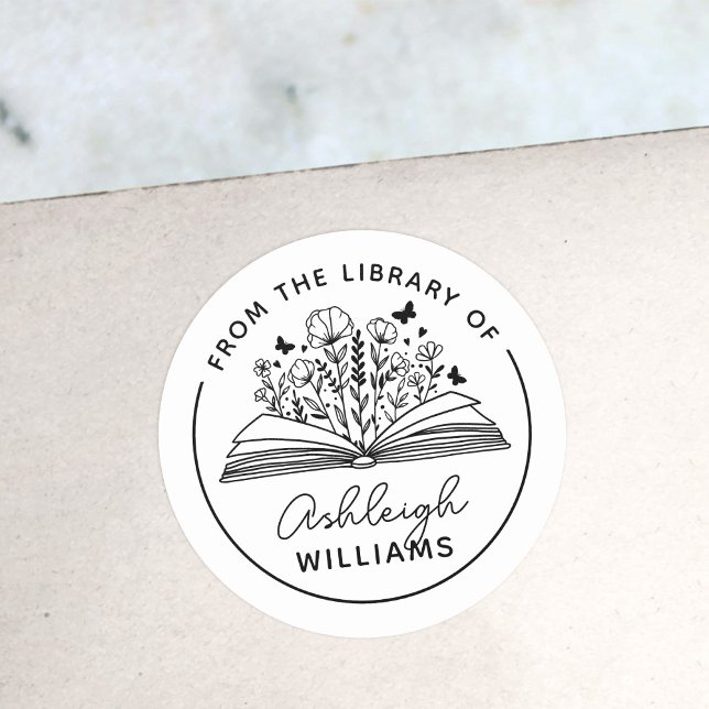 Adesivo Redondo Bloomias de Livro e Borboletas da Biblioteca de (Criador carregado)