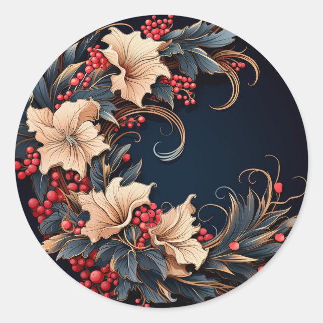Adesivo Redondo Blooms Elegante do inverno (Frente)