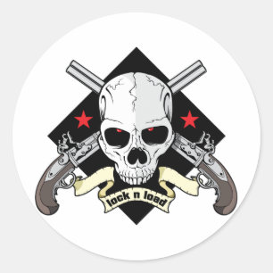 Adesivo Redondo Bloquear n Carregar Caveira