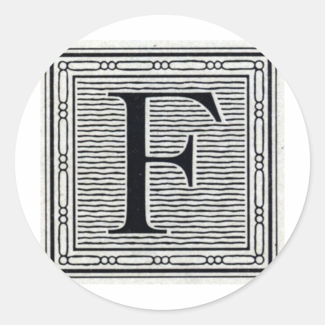 Adesivo Redondo Bloqueio - Letra "F" - bloco de madeira - inicial (Frente)