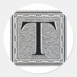 Adesivo Redondo Bloqueio - Letra "T" - bloco de madeira - inicial