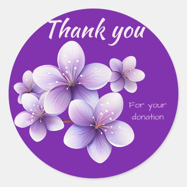 Adesivo Redondo Blossomas de Cereja Roxos Obrigado pela doação (Frente)