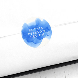 Adesivo Redondo Blot de Aquarela Azul de Cobalto Moderno