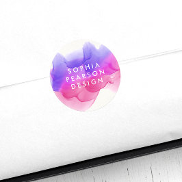 Adesivo Redondo Blot de Aquarela Magenta