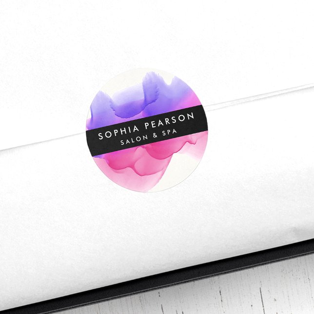 Adesivo Redondo Blot de Aquarela Magenta Moderna (Criador carregado)