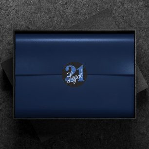 Adesivo Redondo Blue 21 e Legal   Faux Glitter aniversário de 21 