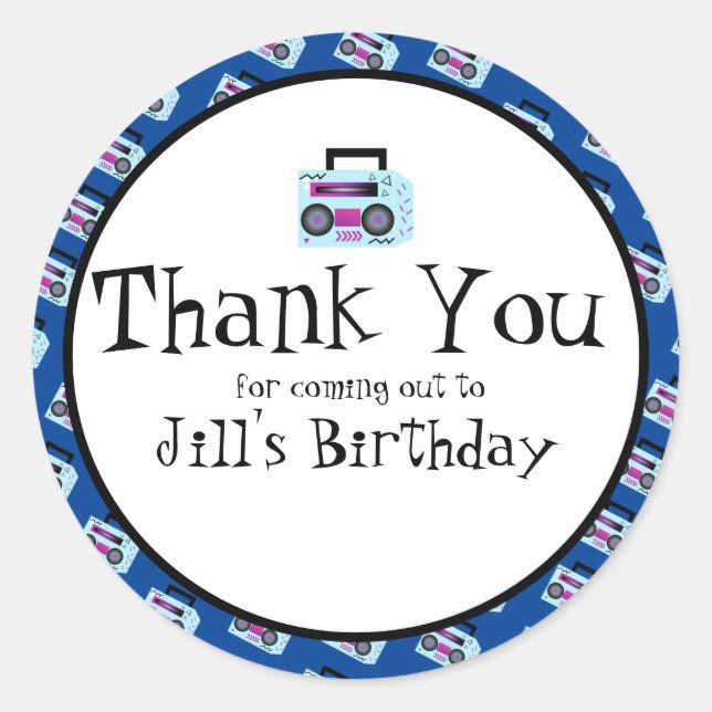 Adesivo Redondo Blue 80s 90s Trava Música (Frente)