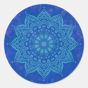 Adesivo Redondo Blue and Aqua Mandala Sticker