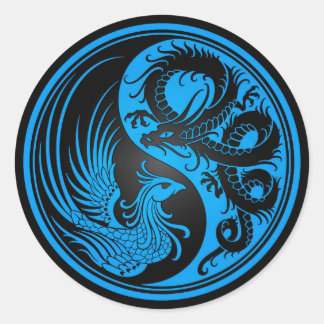 Adesivo Redondo Blue and Black Dragon Phoenix Yin Yang