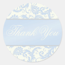 Adesivo Redondo Blue and Ivory Damask Obrigado Sticker