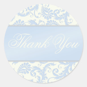 Adesivo Redondo Blue and Ivory Damask Obrigado Sticker